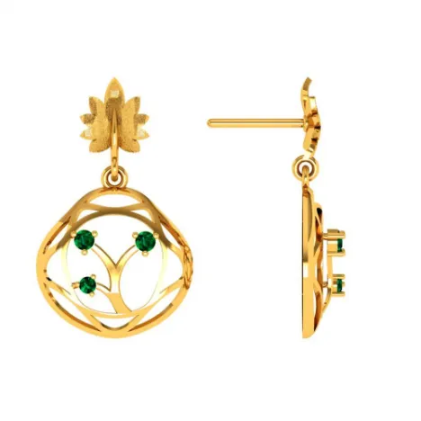Elegant Green Stone Studded Teardrop Shaped 14k Gold Earrings