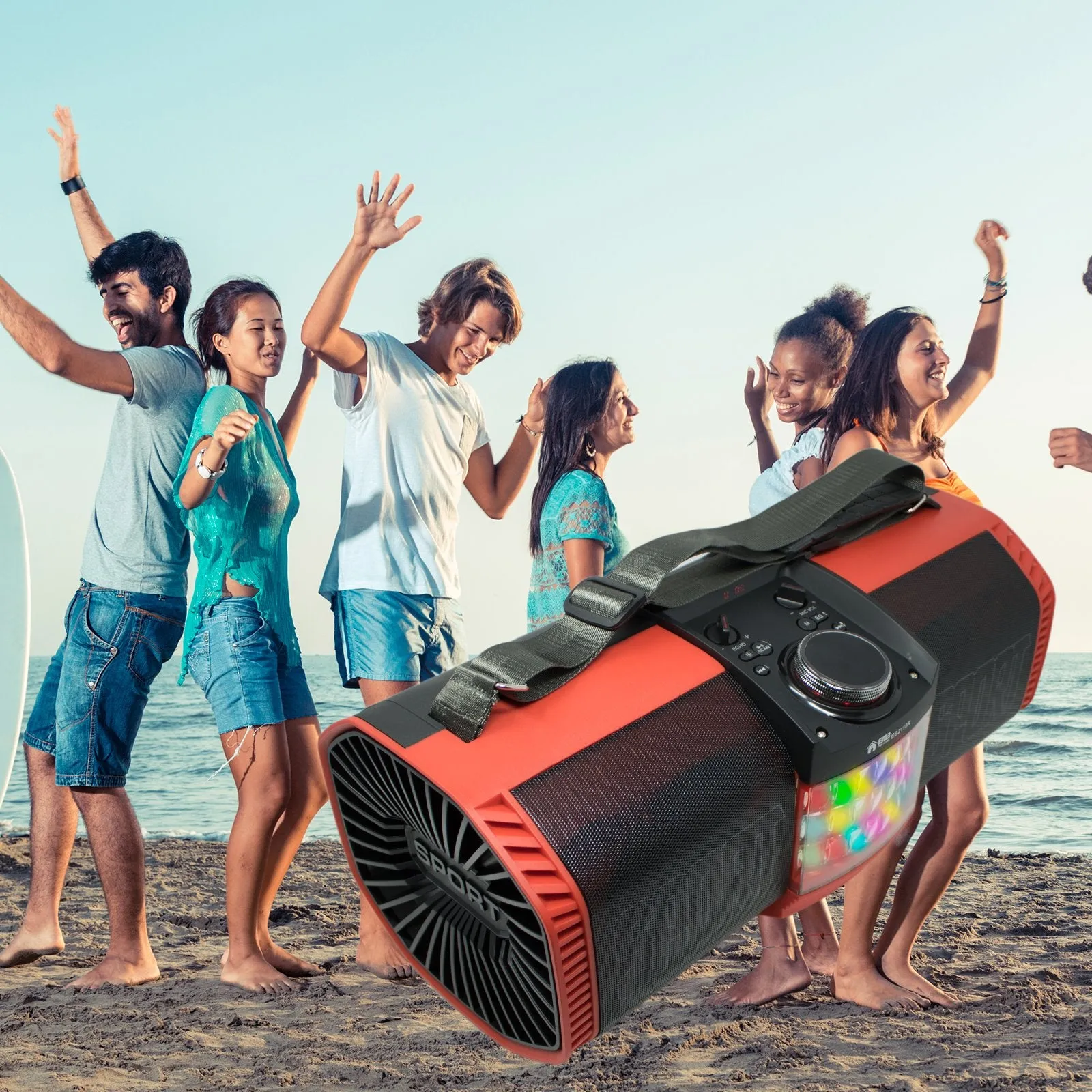 EMB Rechargeable Portable Boombox Street Disco Stereo Speaker 300 Watts - FM / MP3 / Remote/Light / Headphone - Work with Bluetooth