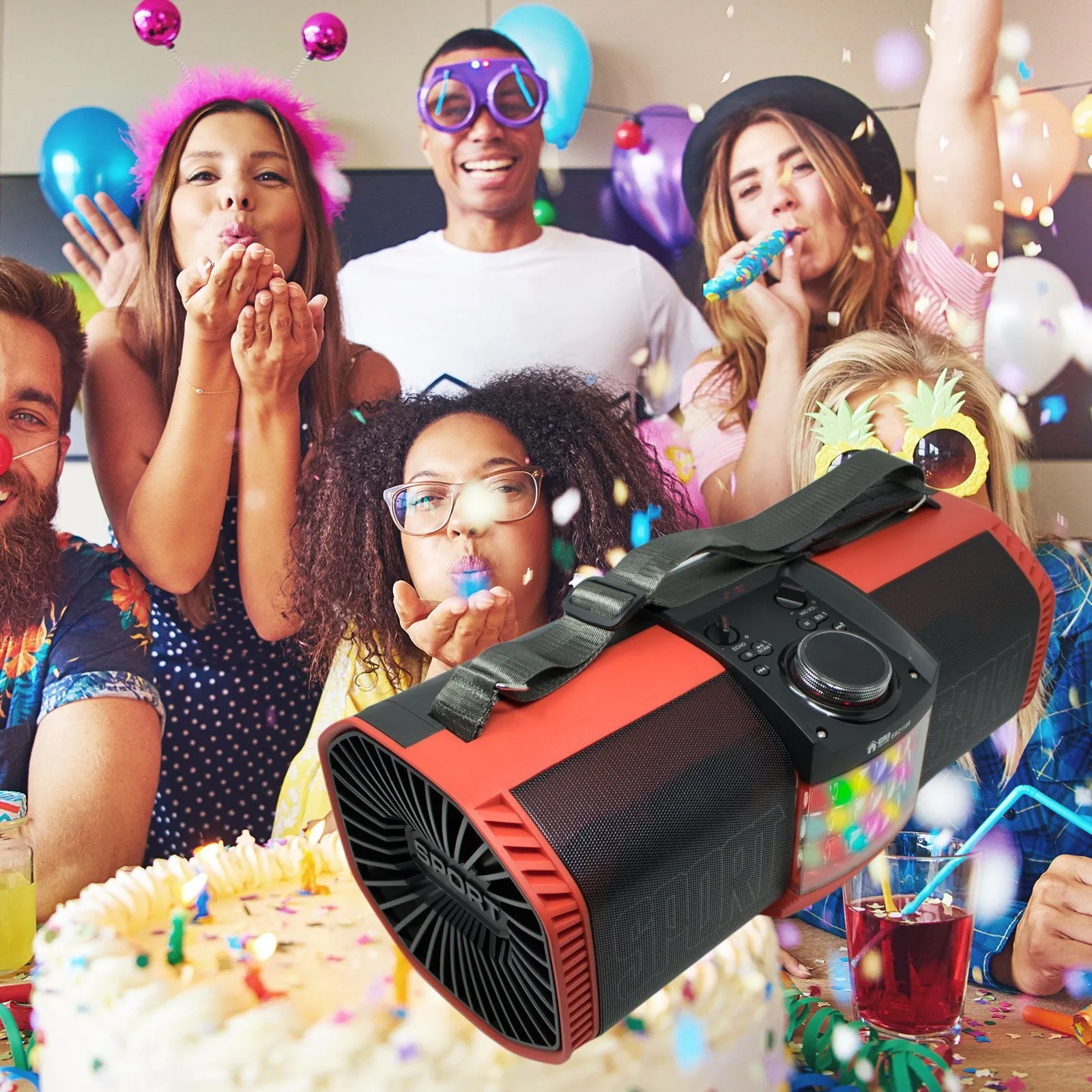 EMB Rechargeable Portable Boombox Street Disco Stereo Speaker 300 Watts - FM / MP3 / Remote/Light / Headphone - Work with Bluetooth