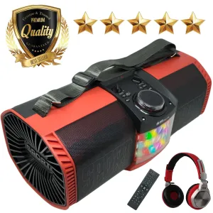 EMB Rechargeable Portable Boombox Street Disco Stereo Speaker 300 Watts - FM / MP3 / Remote/Light / Headphone - Work with Bluetooth