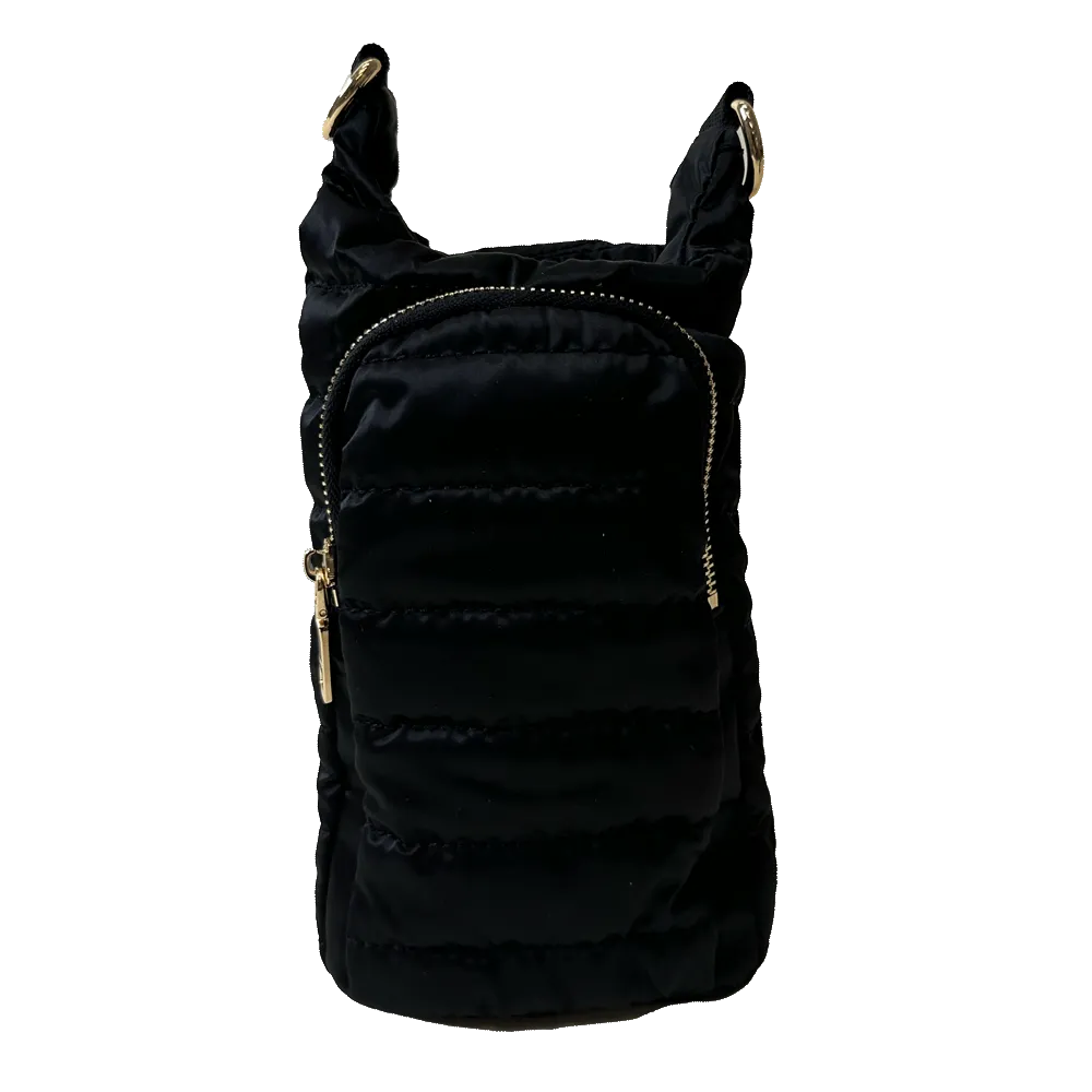 Emma Quilted Puffy Water Bottle Holder w/2" Solid Strap