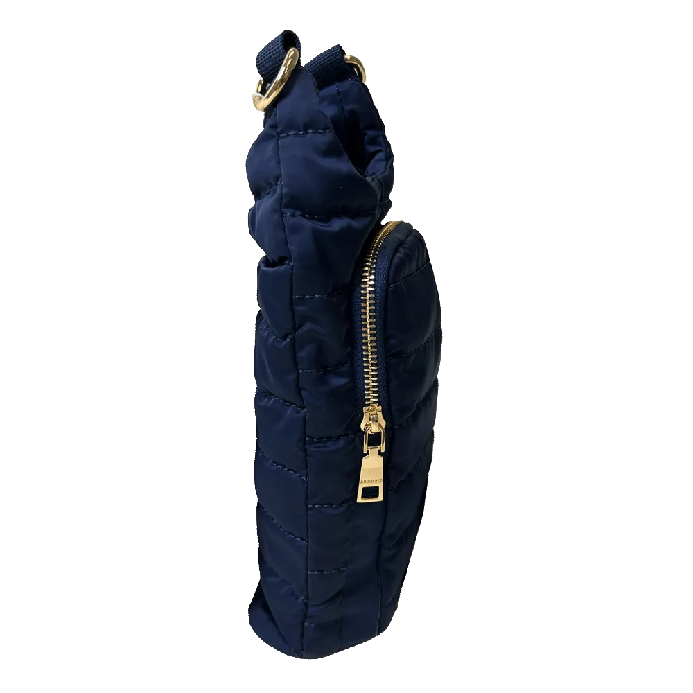 Emma Quilted Puffy Water Bottle Holder w/2" Solid Strap