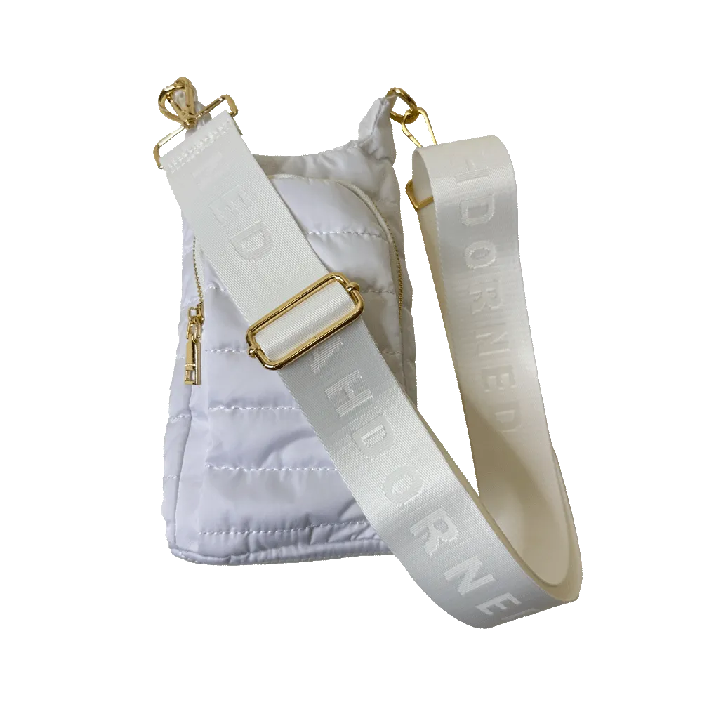 Emma Quilted Puffy Water Bottle Holder w/2" Solid Strap
