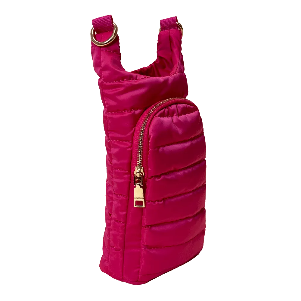 Emma Quilted Puffy Water Bottle Holder w/2" Solid Strap