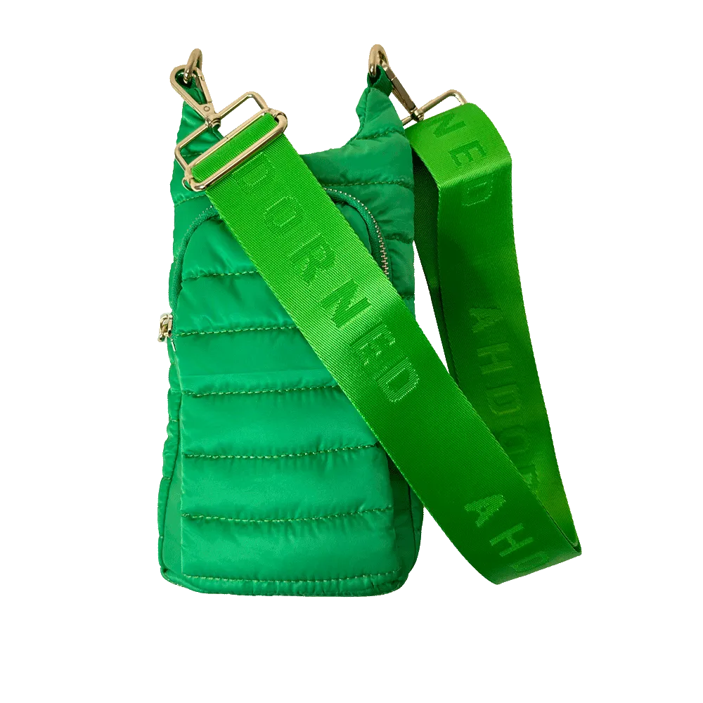 Emma Quilted Puffy Water Bottle Holder w/2" Solid Strap