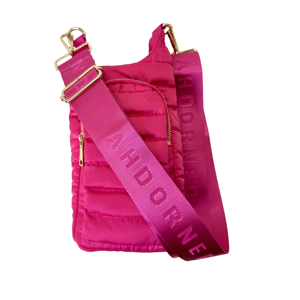Emma Quilted Puffy Water Bottle Holder w/2" Solid Strap