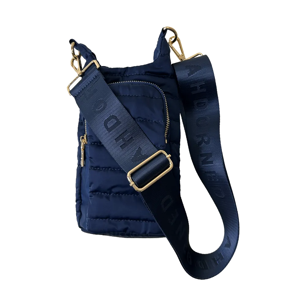 Emma Quilted Puffy Water Bottle Holder w/2" Solid Strap