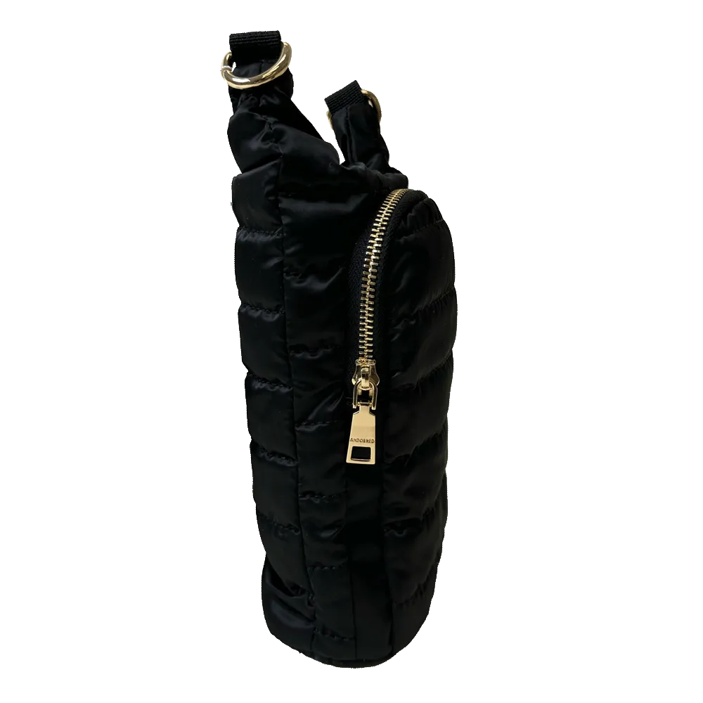 Emma Quilted Puffy Water Bottle Holder w/2" Solid Strap