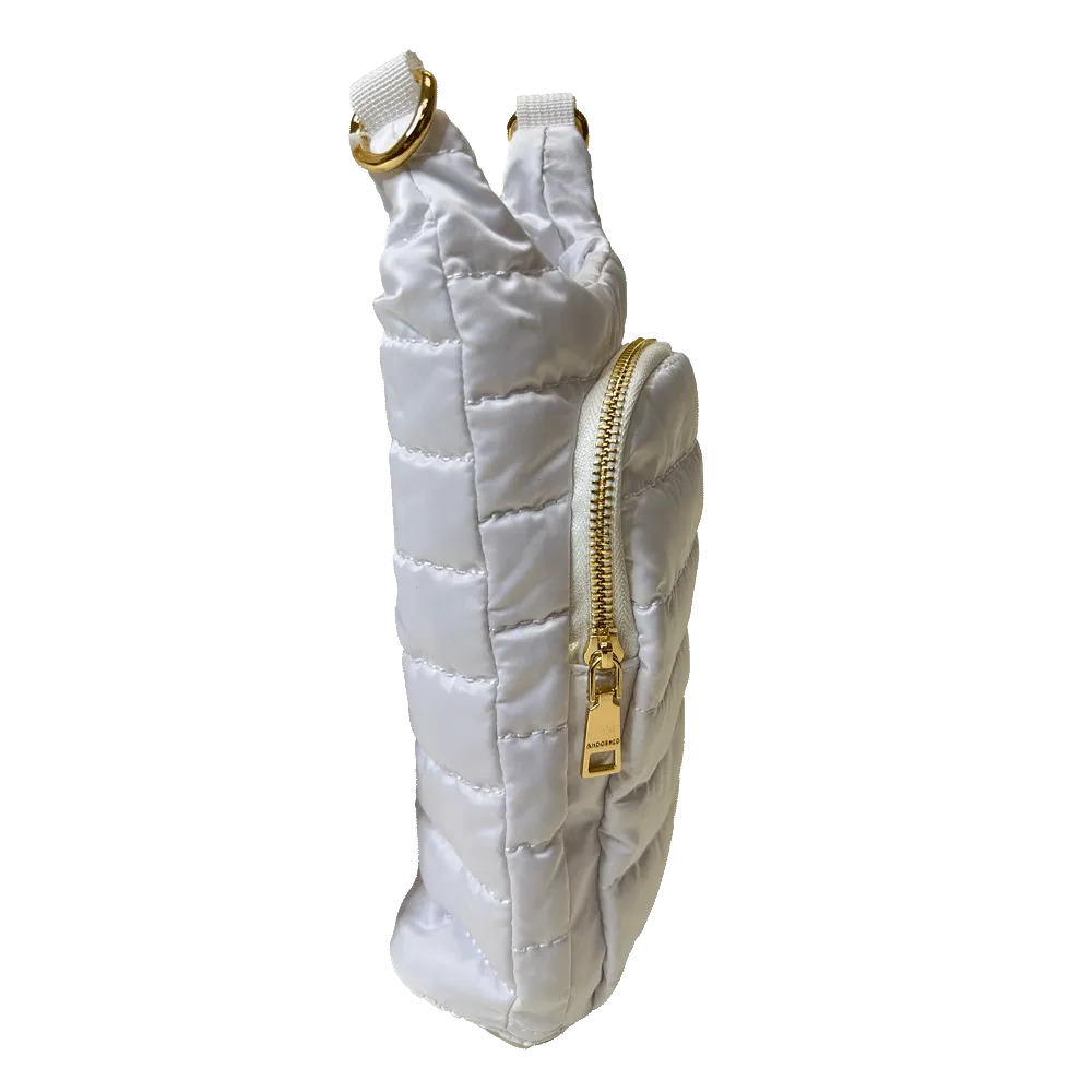 Emma Quilted Puffy Water Bottle Holder w/2" Solid Strap