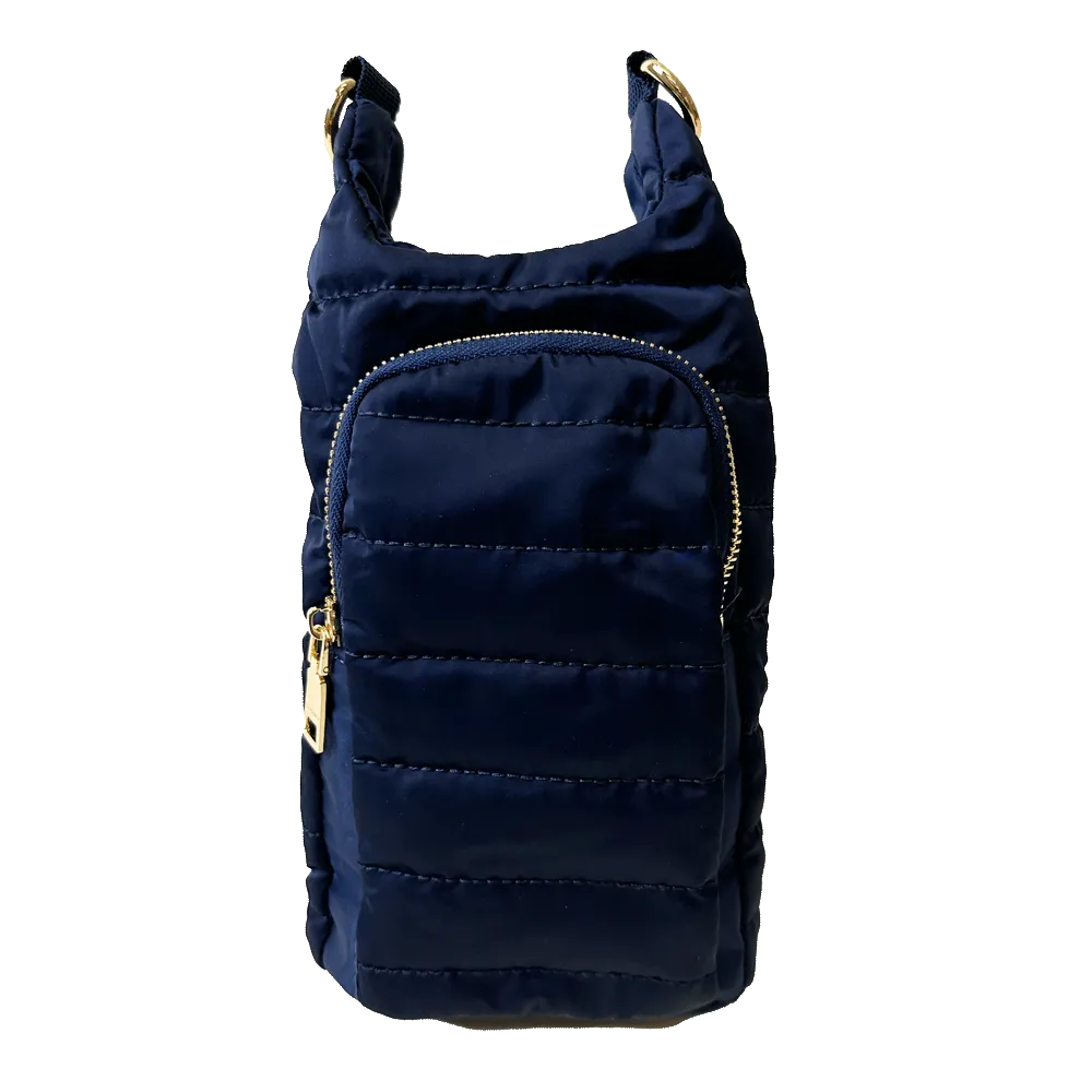 Emma Quilted Puffy Water Bottle Holder w/2" Solid Strap