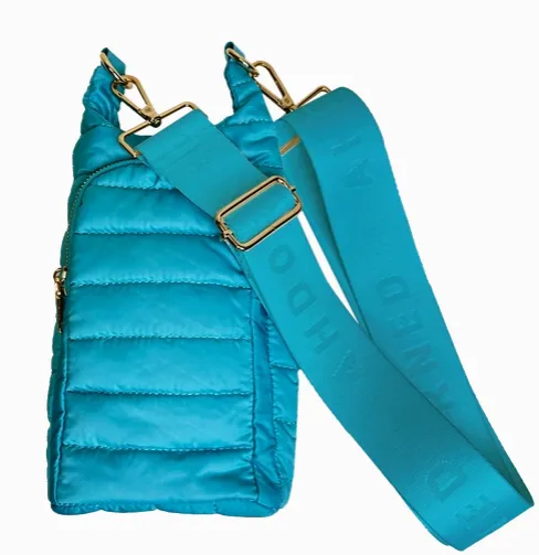 Emma Quilted Puffy Water Bottle Holder w/2" Solid Strap
