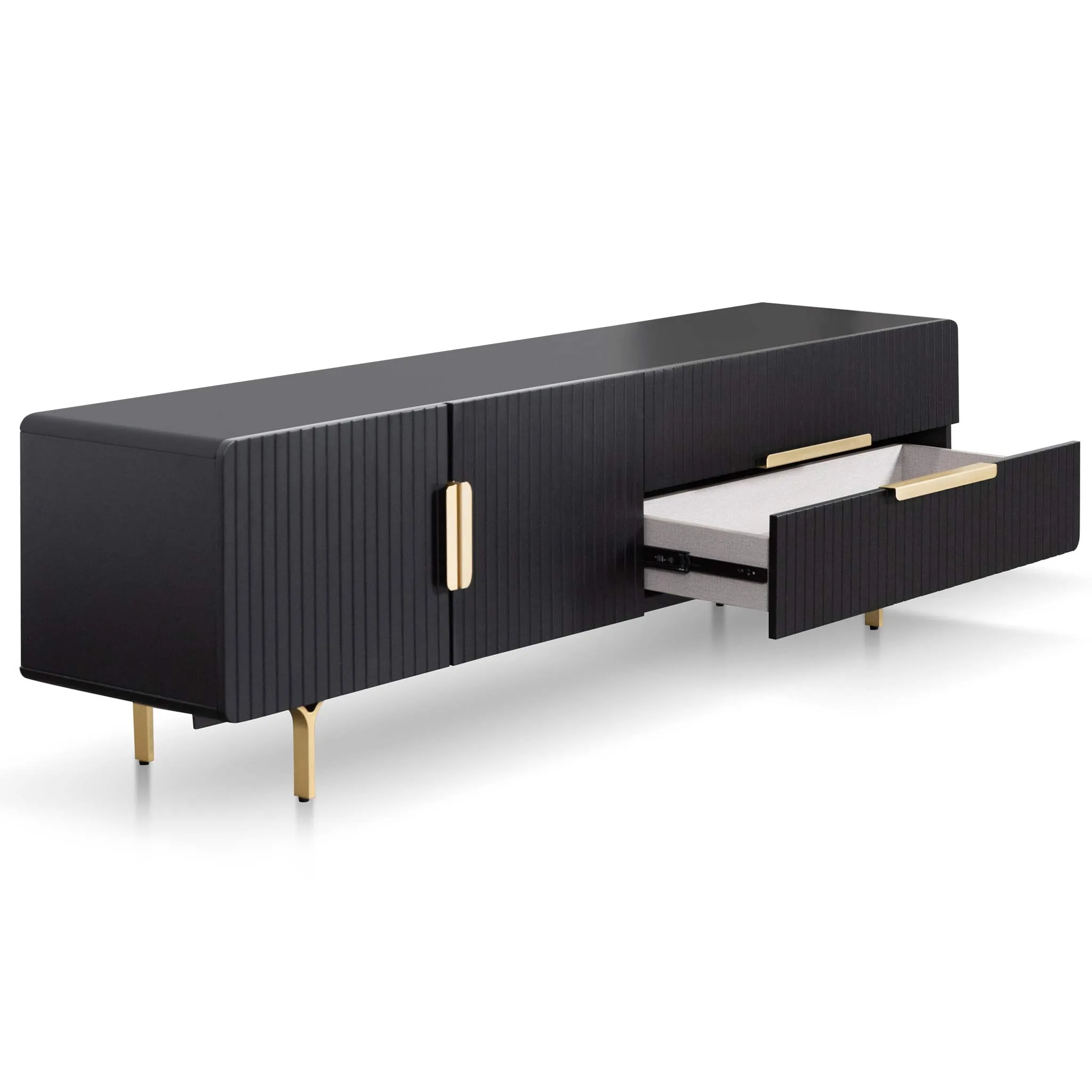 Erwin 1.8m Matte Black TV Entertainment Unit - Brass Legs and Handle