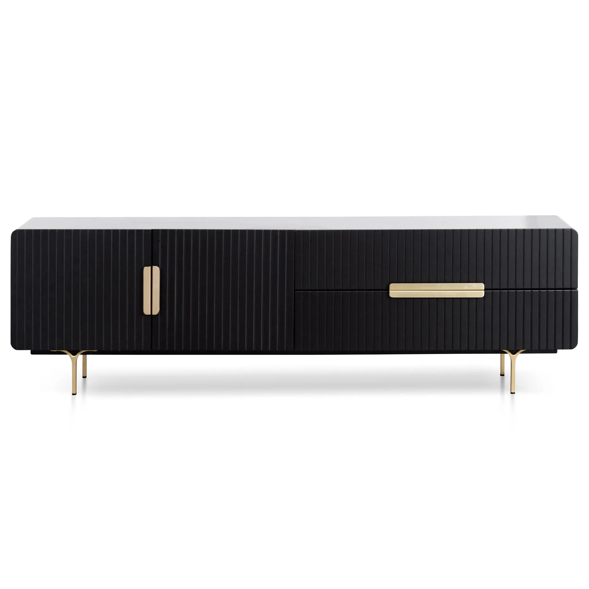 Erwin 1.8m Matte Black TV Entertainment Unit - Brass Legs and Handle