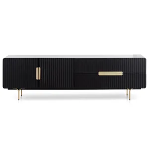 Erwin 1.8m Matte Black TV Entertainment Unit - Brass Legs and Handle