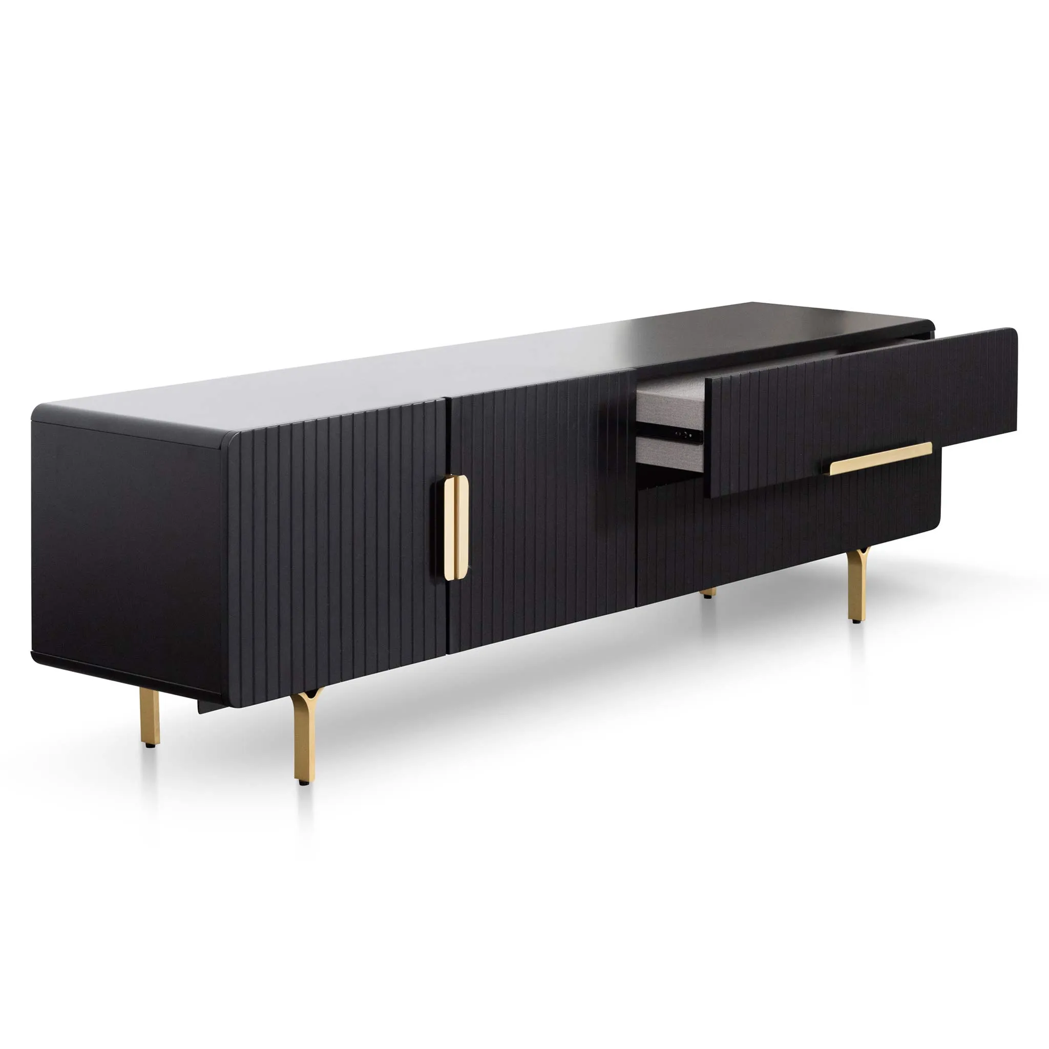 Erwin 1.8m Matte Black TV Entertainment Unit - Brass Legs and Handle