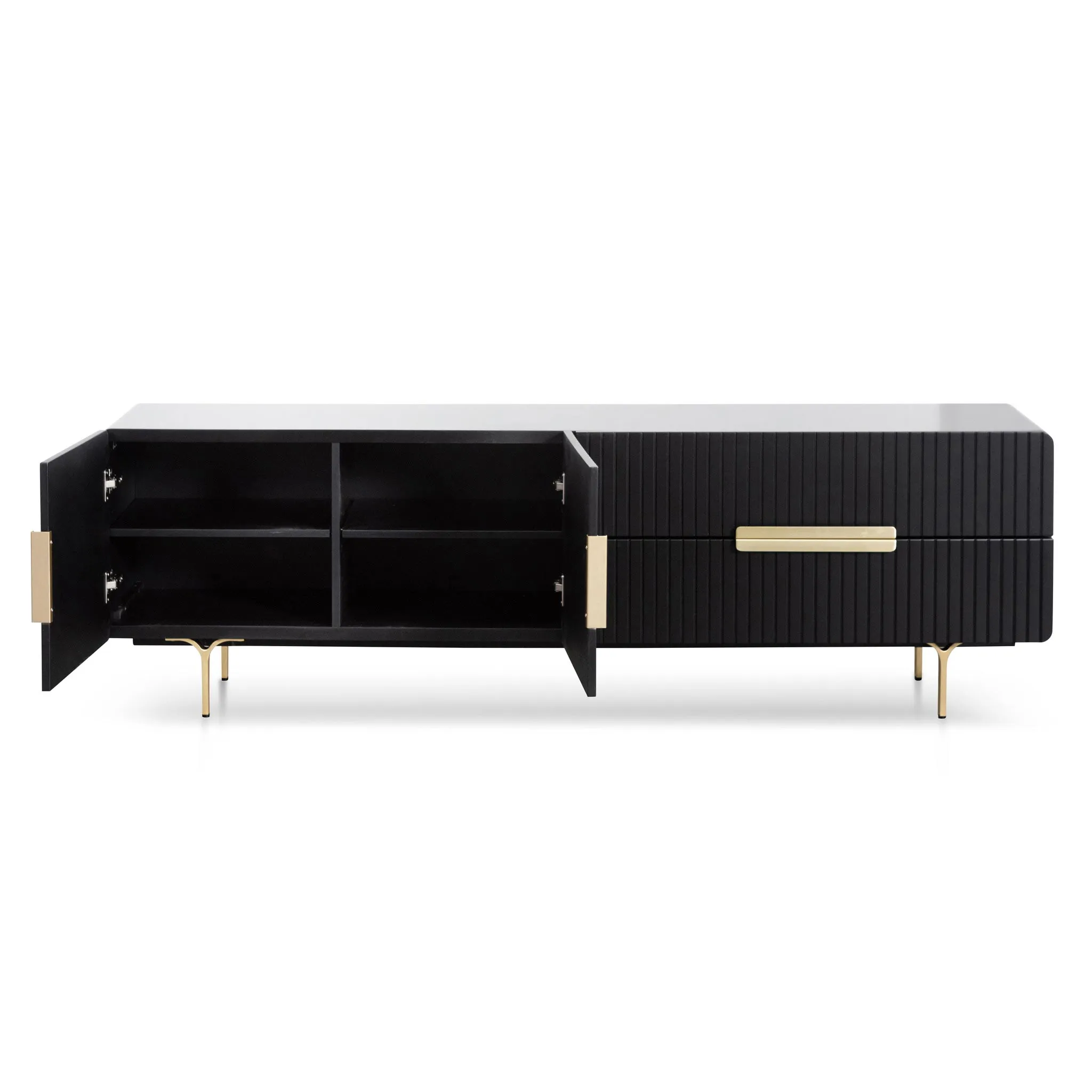 Erwin 1.8m Matte Black TV Entertainment Unit - Brass Legs and Handle