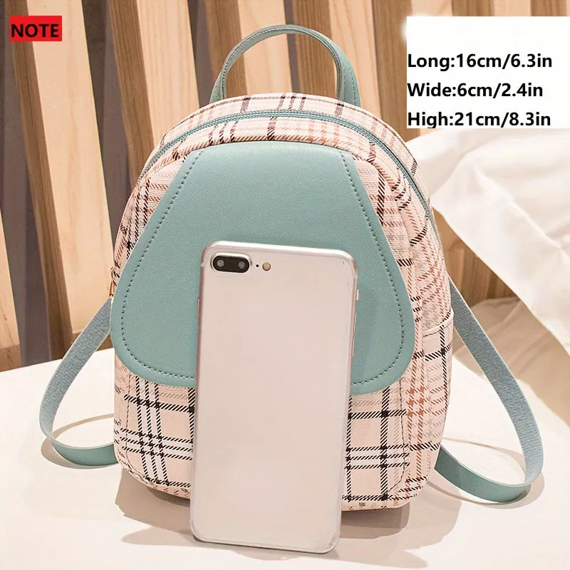 Fashionable Plaid Backpack for Women - Stylish SmallAdjustable Straps, Secure Zipper Compartment, Multipurpose Shoulder Bag for Phone, Camera, Lipstick & Keys