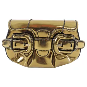 Fendi Bronze Leather Mini B Bis Bag with Chain Straps