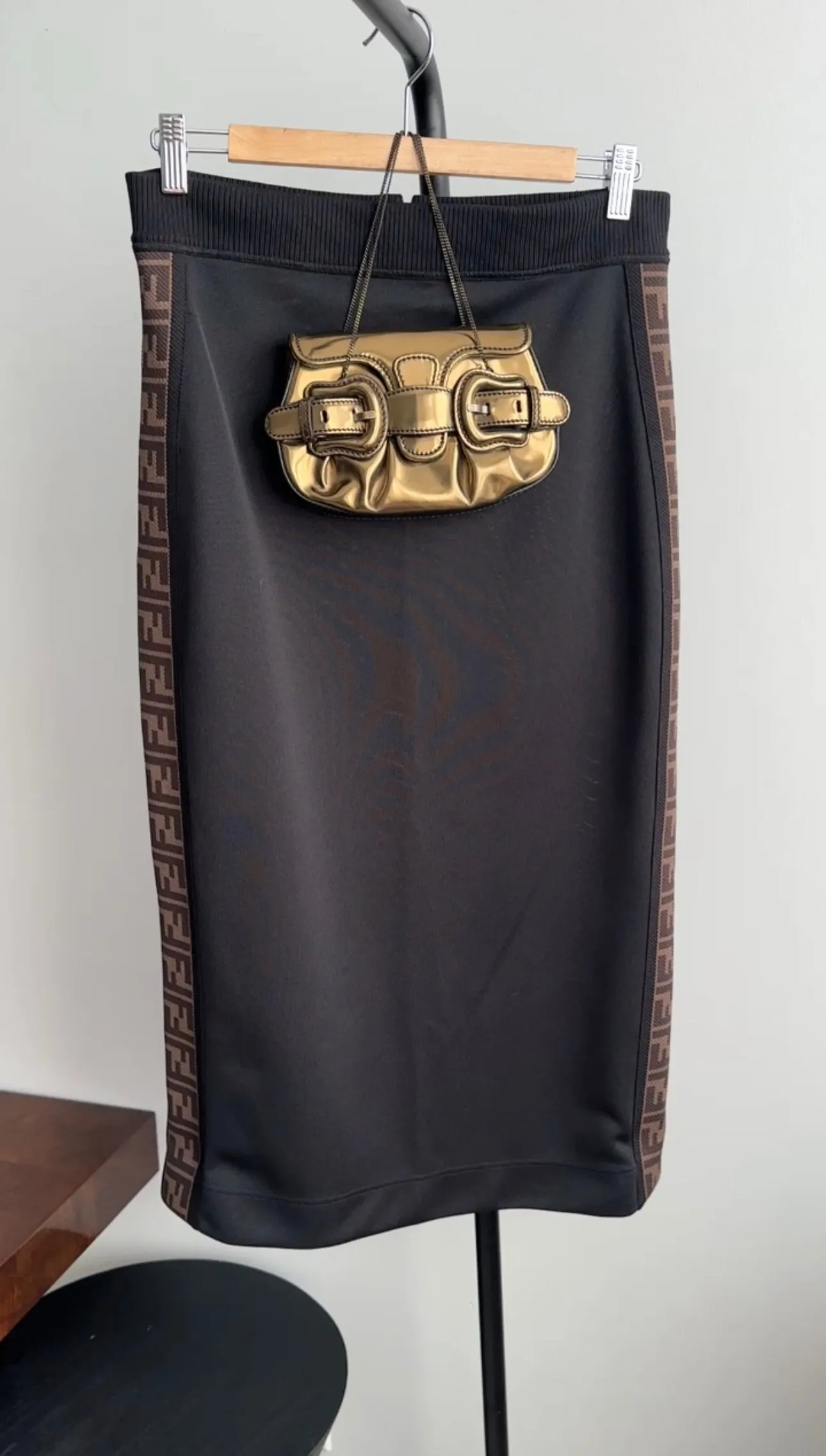 Fendi Bronze Leather Mini B Bis Bag with Chain Straps