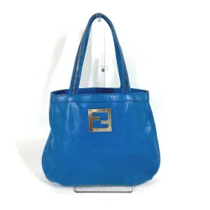 FENDI Shoulder Bag leather blue FF logo Chain Women Used