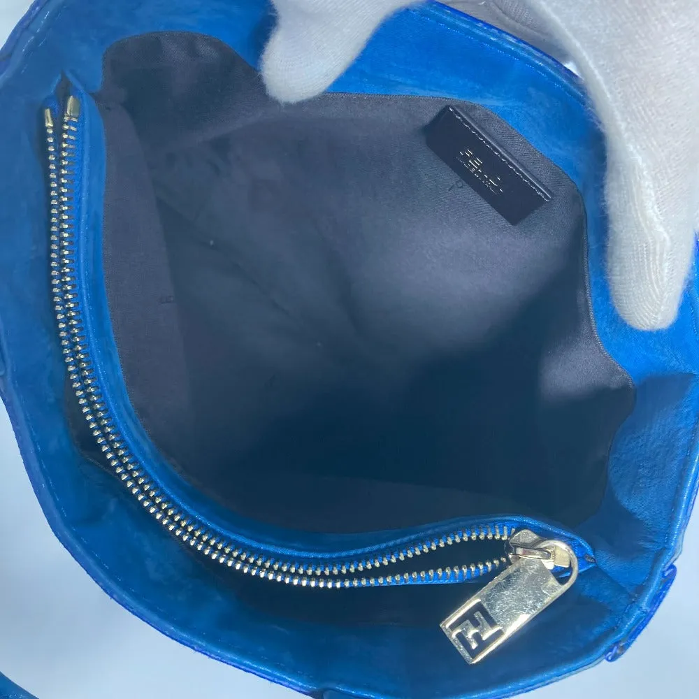 FENDI Shoulder Bag leather blue FF logo Chain Women Used