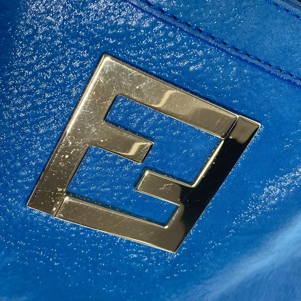 FENDI Shoulder Bag leather blue FF logo Chain Women Used