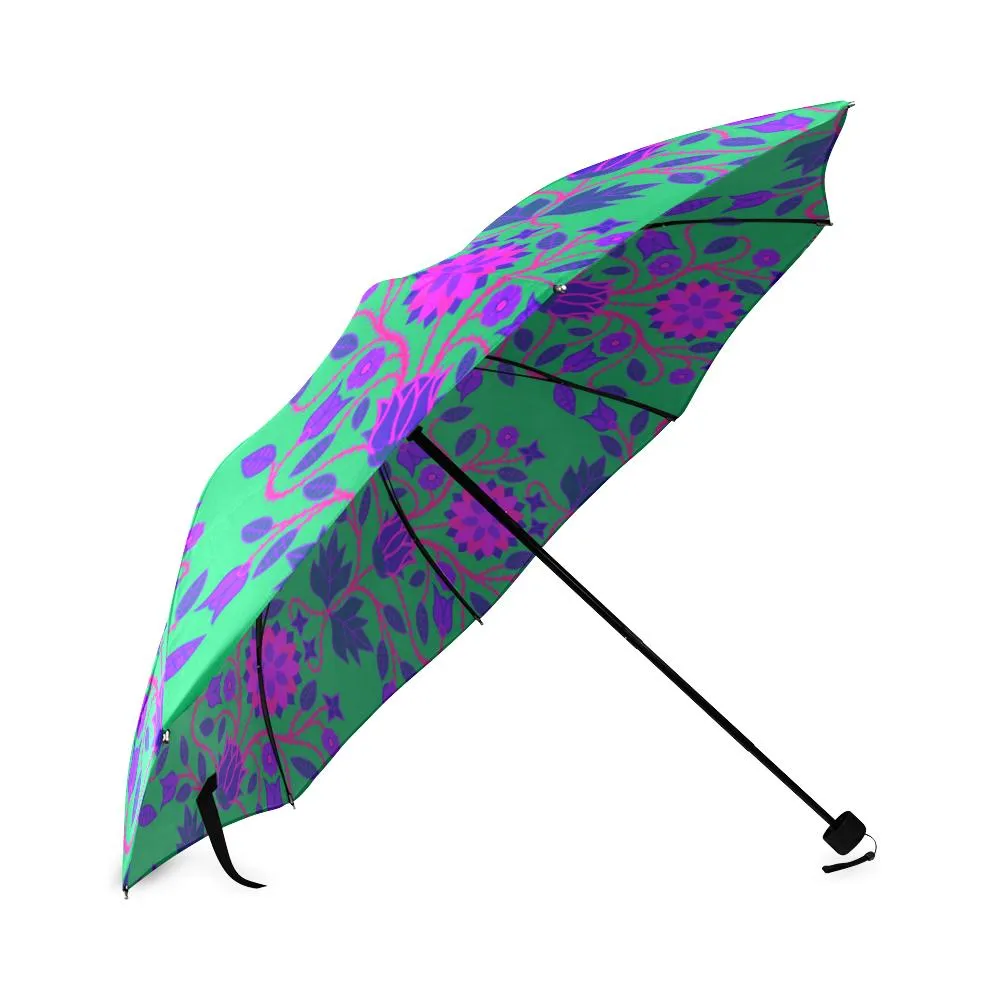 Floral Beadwork Four Clans Deep Lake Foldable Umbrella