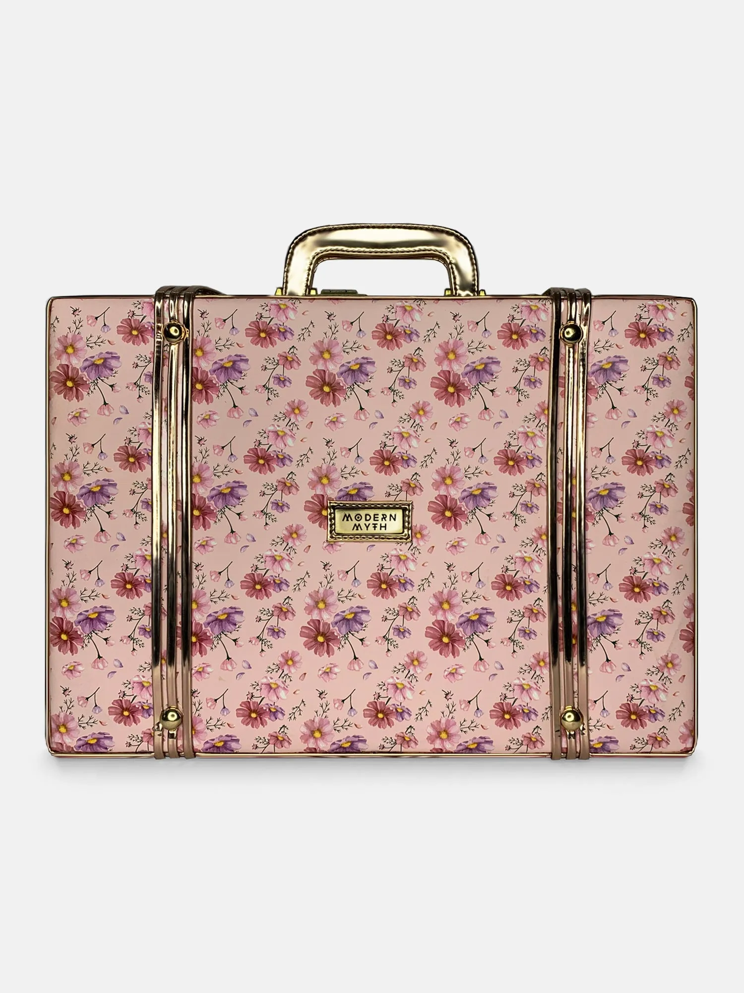 Floral Printed & Rosegold Trunk cum Luggage Bag | Modern Myth