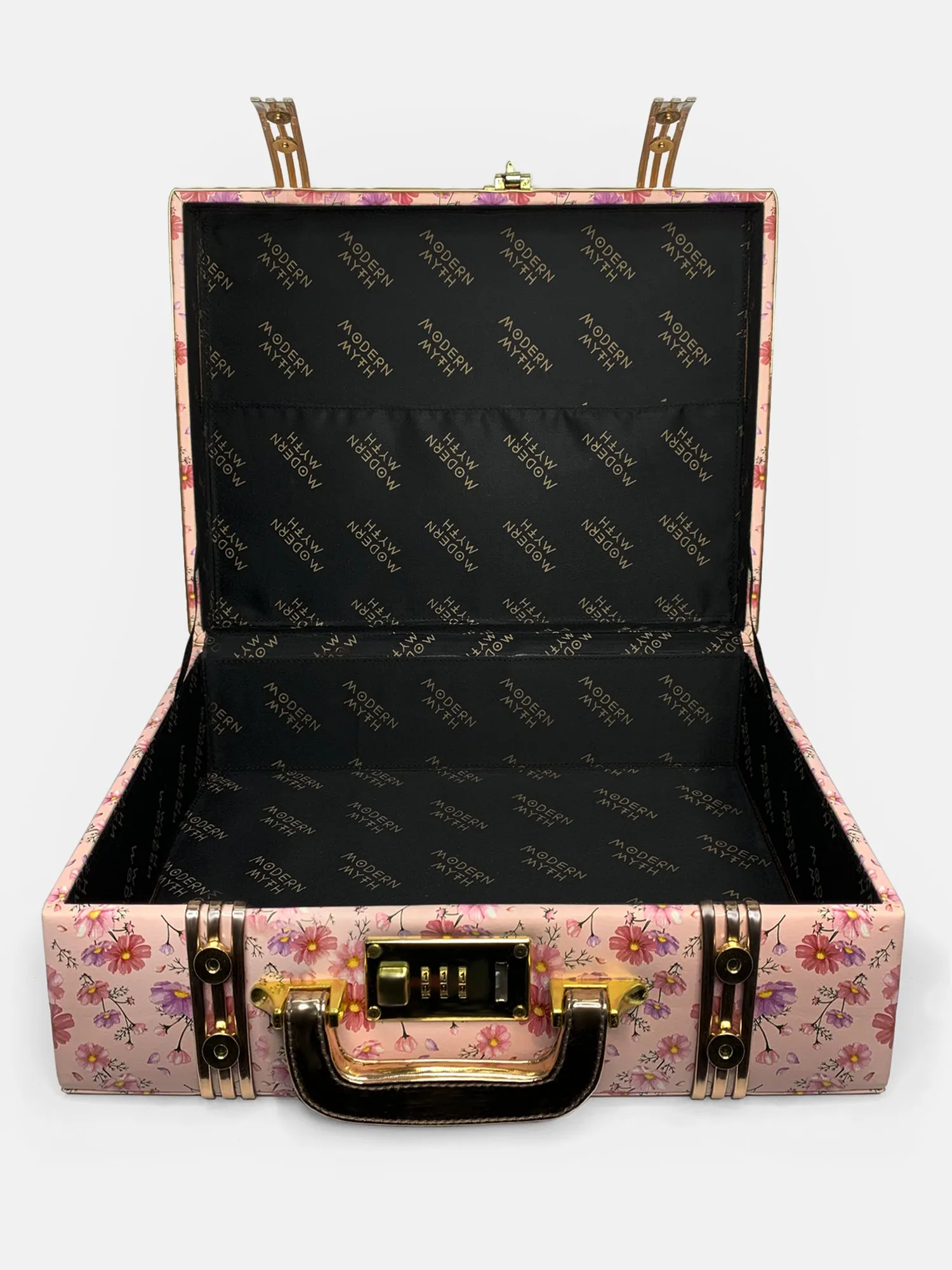 Floral Printed & Rosegold Trunk cum Luggage Bag | Modern Myth