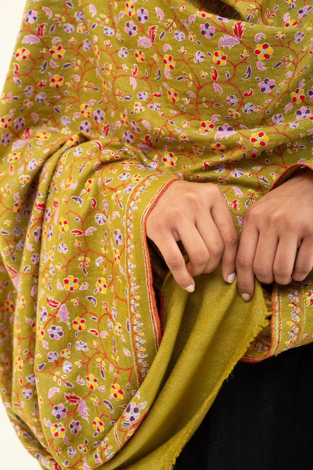 Floralia Raw Umber Jama Sozni Embroidered Pashmina Shawl