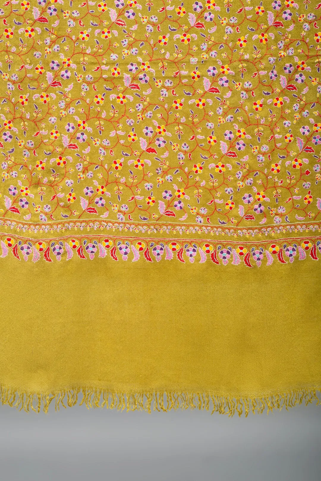 Floralia Raw Umber Jama Sozni Embroidered Pashmina Shawl