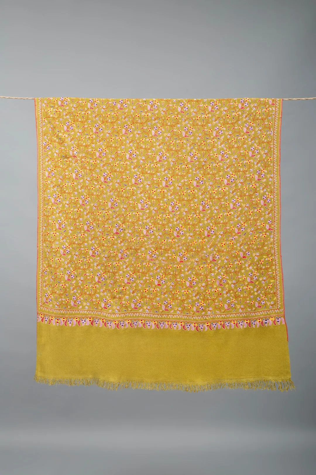 Floralia Raw Umber Jama Sozni Embroidered Pashmina Shawl