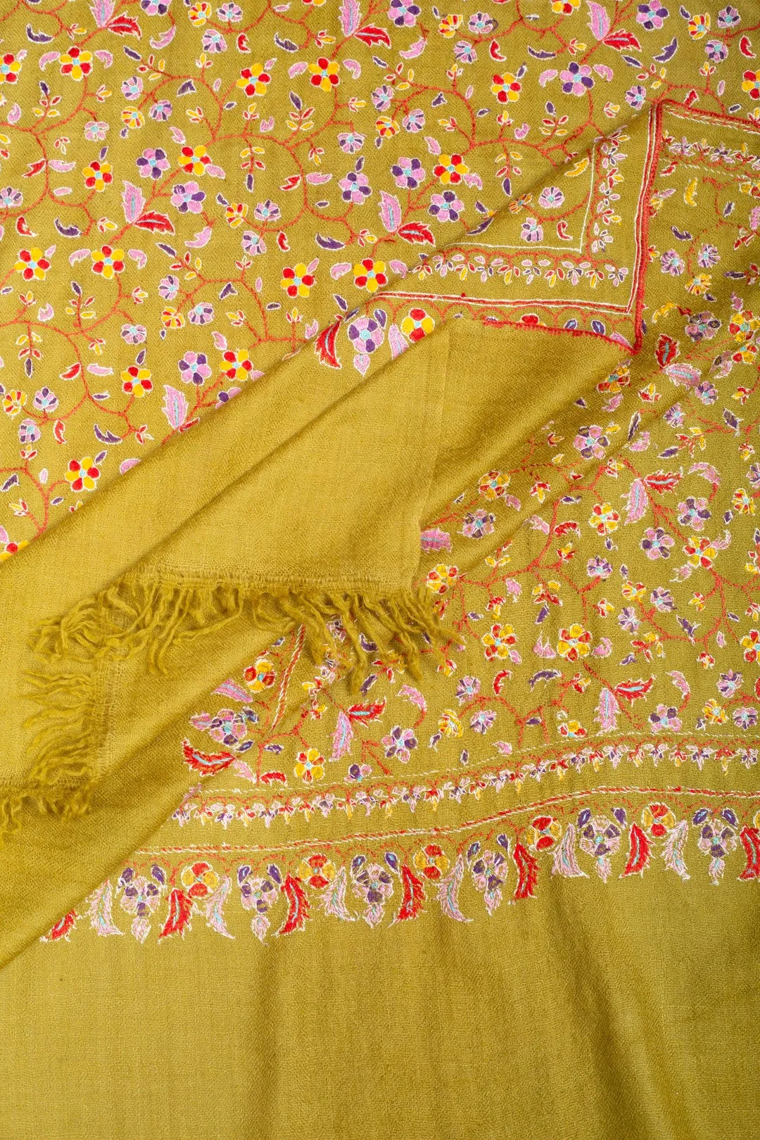Floralia Raw Umber Jama Sozni Embroidered Pashmina Shawl
