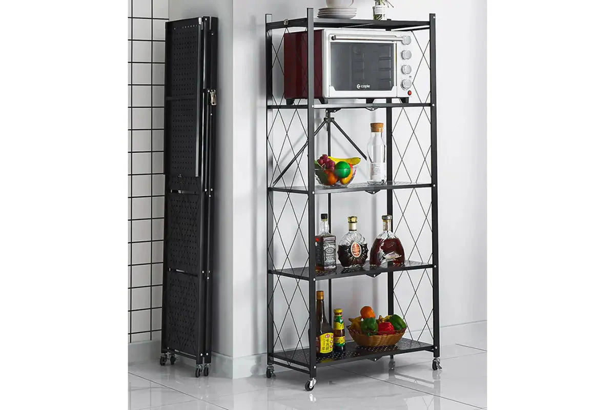 Foldable 5 Tier Kitchen Trolley Shelving Unit with Wheels