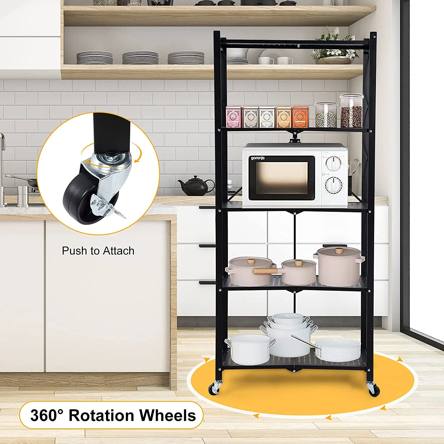 Foldable 5 Tier Kitchen Trolley Shelving Unit with Wheels