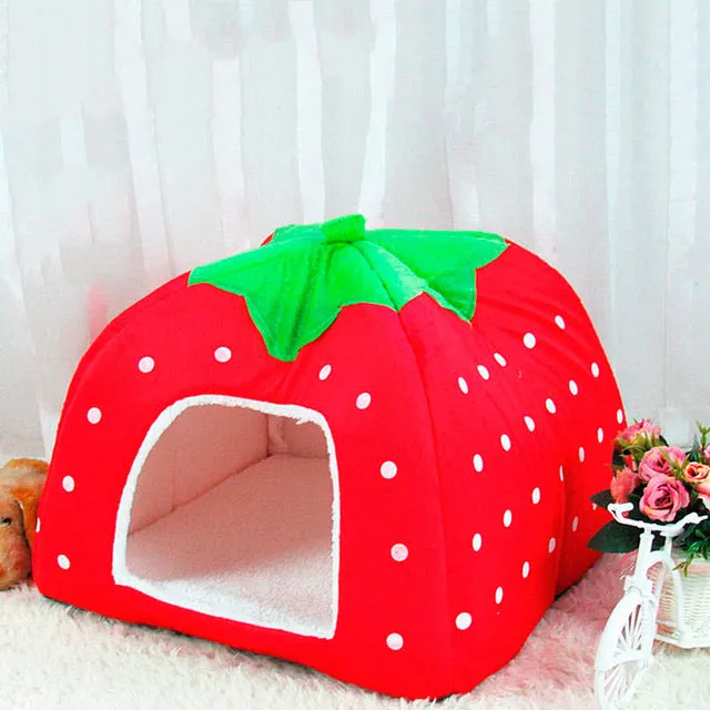 Foldable Cat/Dog Kennel-Warm Cushion Strawberry Shape