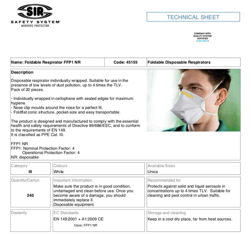 FOLDABLE RESPIRATOR FFP1 NR [20pcs]