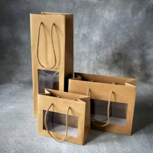 FSC® Luxury Rope Handle Brown Paper Bag with Window
