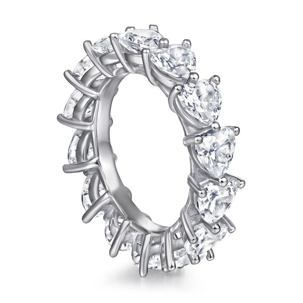 Full Circle Three Prongs Heart-shaped Zircon Silver Ring for Women