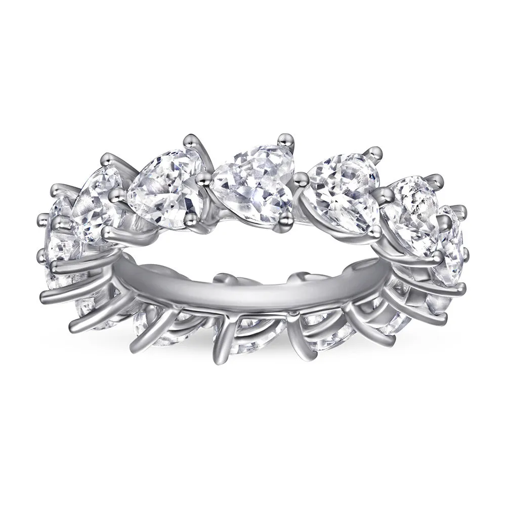 Full Circle Three Prongs Heart-shaped Zircon Silver Ring for Women