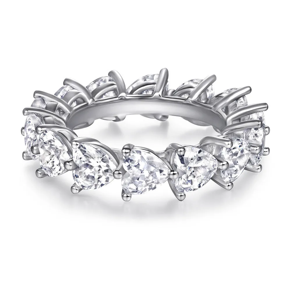 Full Circle Three Prongs Heart-shaped Zircon Silver Ring for Women