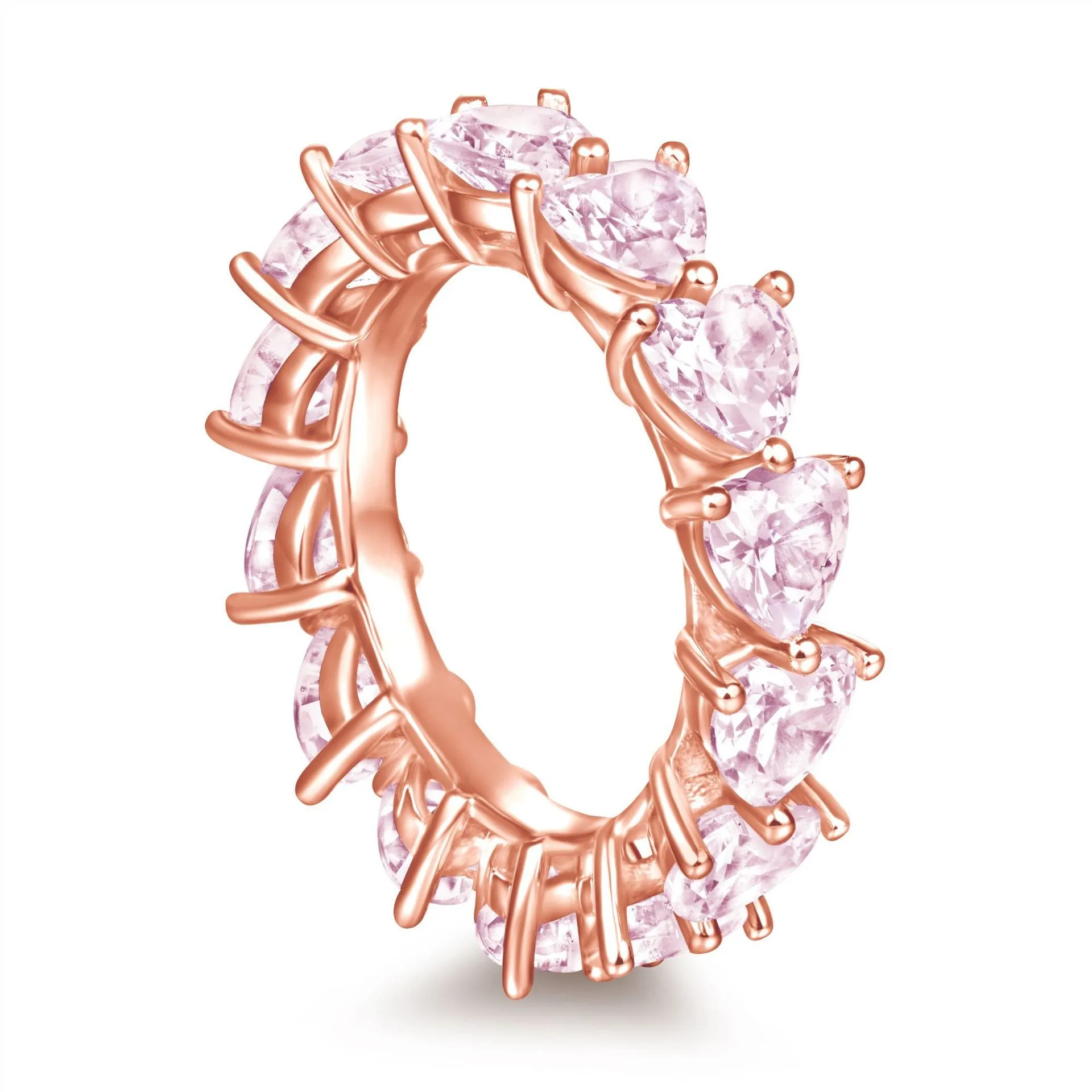 Full Circle Three Prongs Heart-shaped Zircon Silver Ring for Women