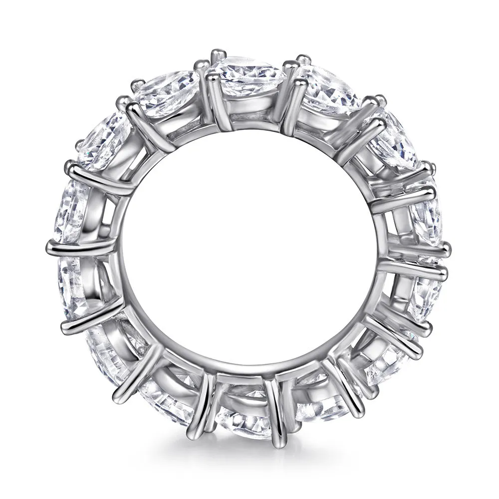 Full Circle Three Prongs Heart-shaped Zircon Silver Ring for Women