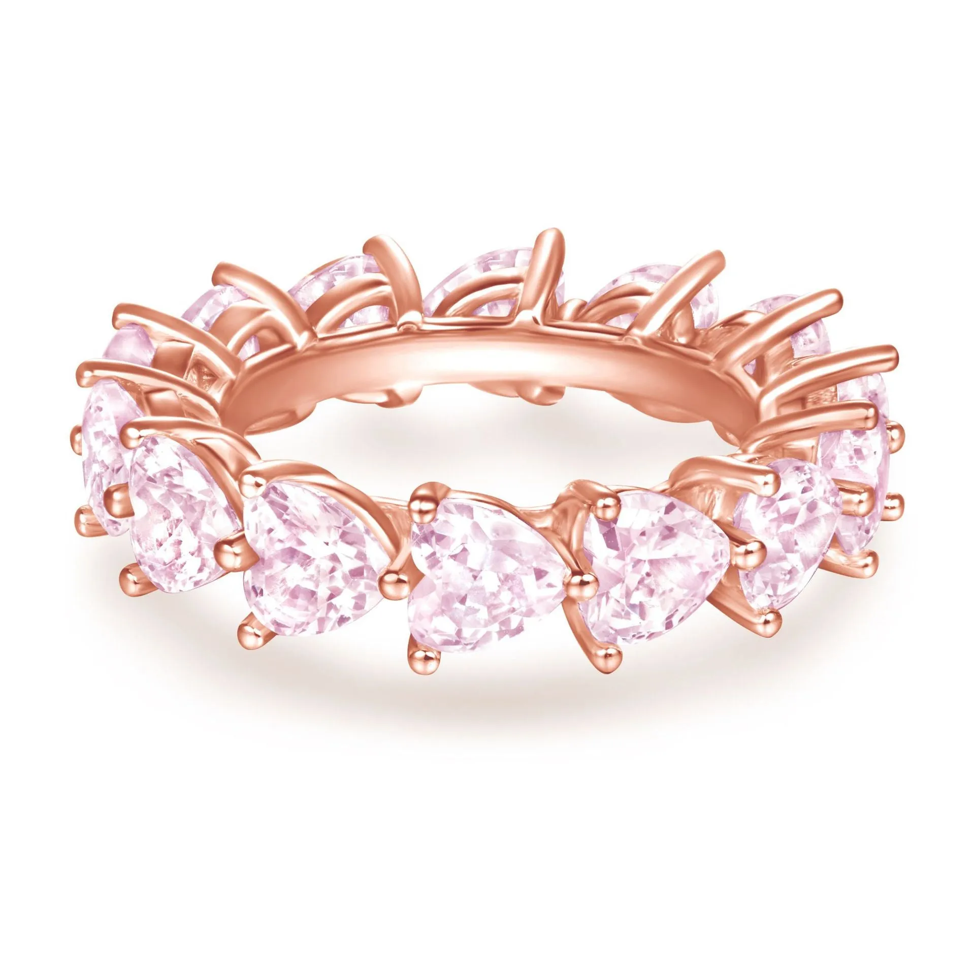 Full Circle Three Prongs Heart-shaped Zircon Silver Ring for Women