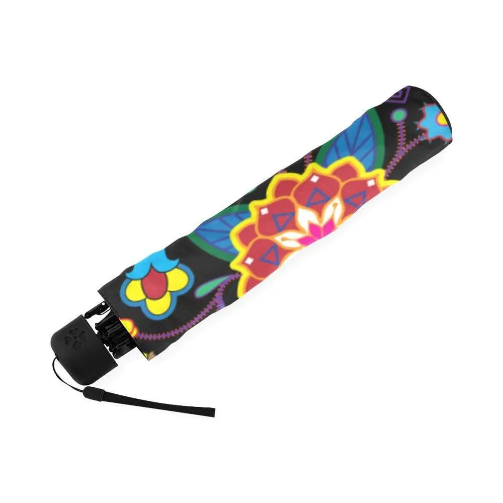 Geometric Floral Winter-Black Foldable Umbrella