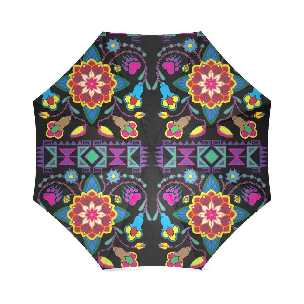 Geometric Floral Winter-Black Foldable Umbrella