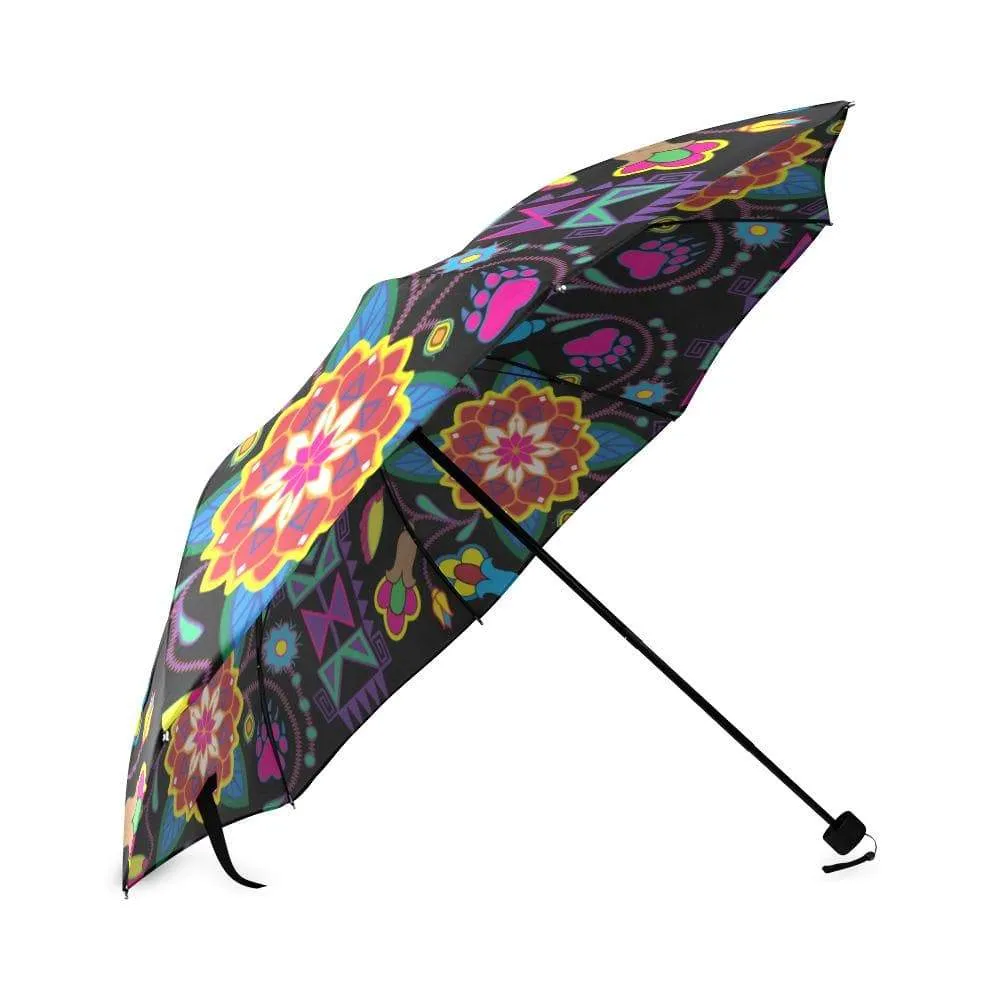 Geometric Floral Winter-Black Foldable Umbrella