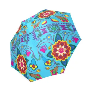 Geometric Floral Winter-Sky Blue Foldable Umbrella
