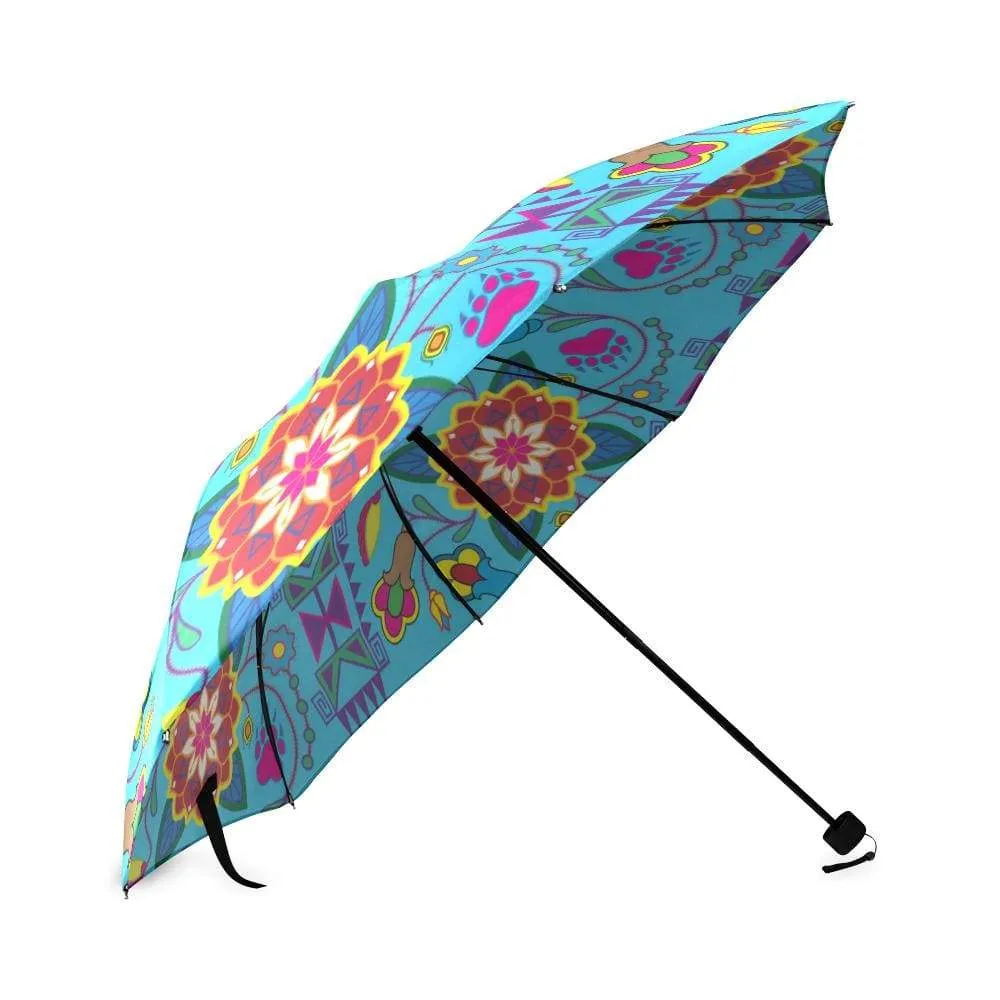 Geometric Floral Winter-Sky Blue Foldable Umbrella
