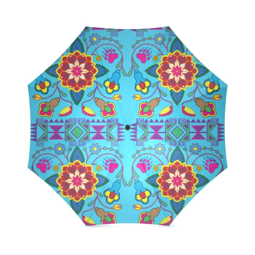 Geometric Floral Winter-Sky Blue Foldable Umbrella
